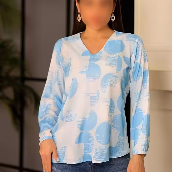 لباس شومیز زنانه مجلسی حریر زنانه مدل یقه هفت رنگ آبی ارسال رایگان کد lo21