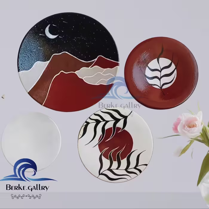 بشقاب دیوارکوب سفالی طرح مینیمال زیبا 