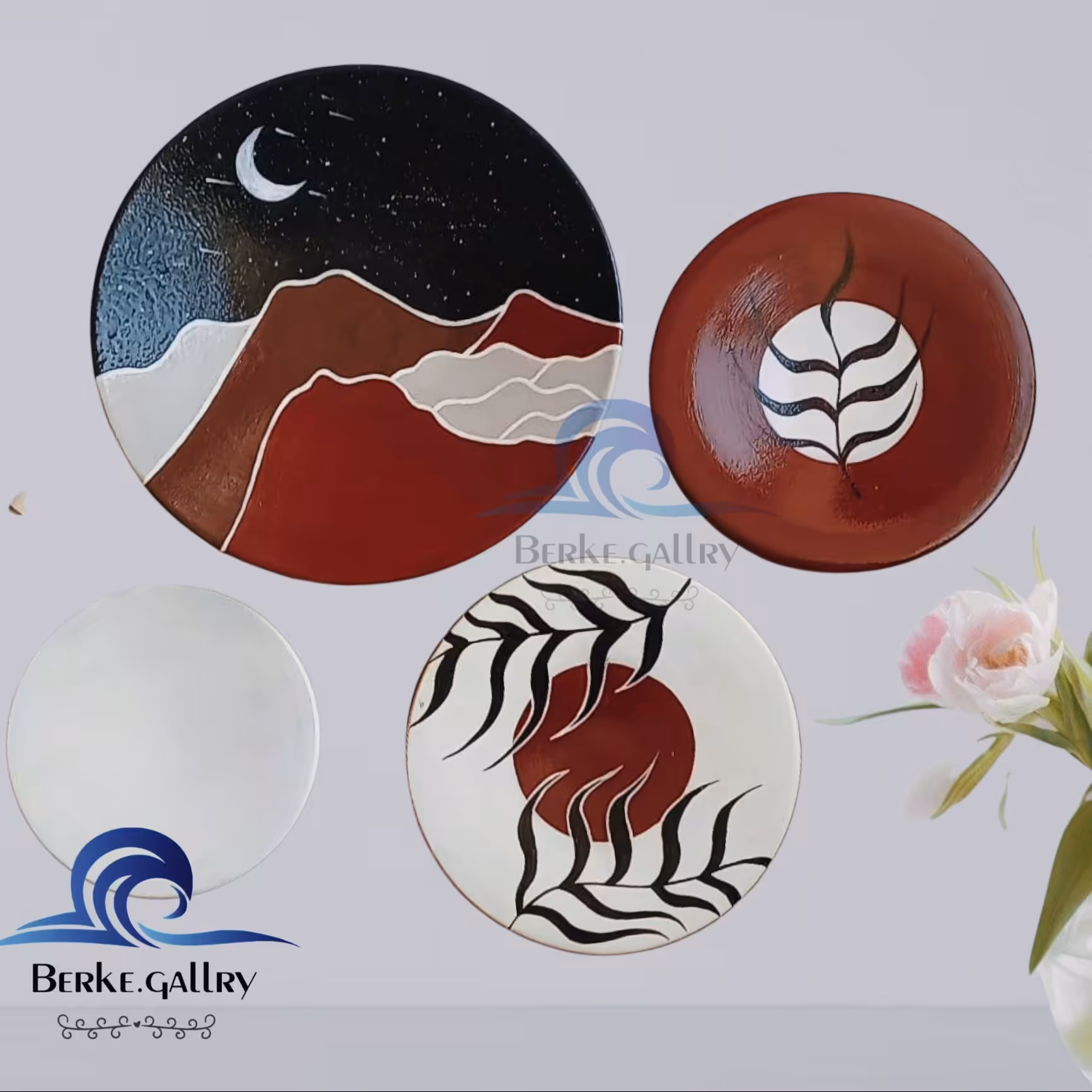 بشقاب دیوارکوب سفالی طرح مینیمال زیبا 
