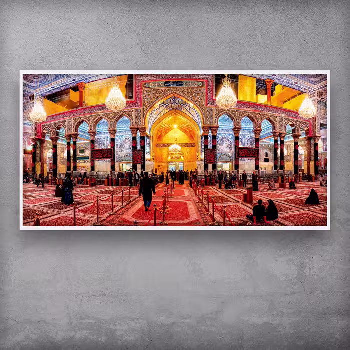 کتیبه مخمل تصویر حرم امام حسین(ع)، اندازه 300 در 140 سانتی متر چاپ سابلیمیشن روی  پارچه مخمل قابل شستشو با کیفیت بالا 