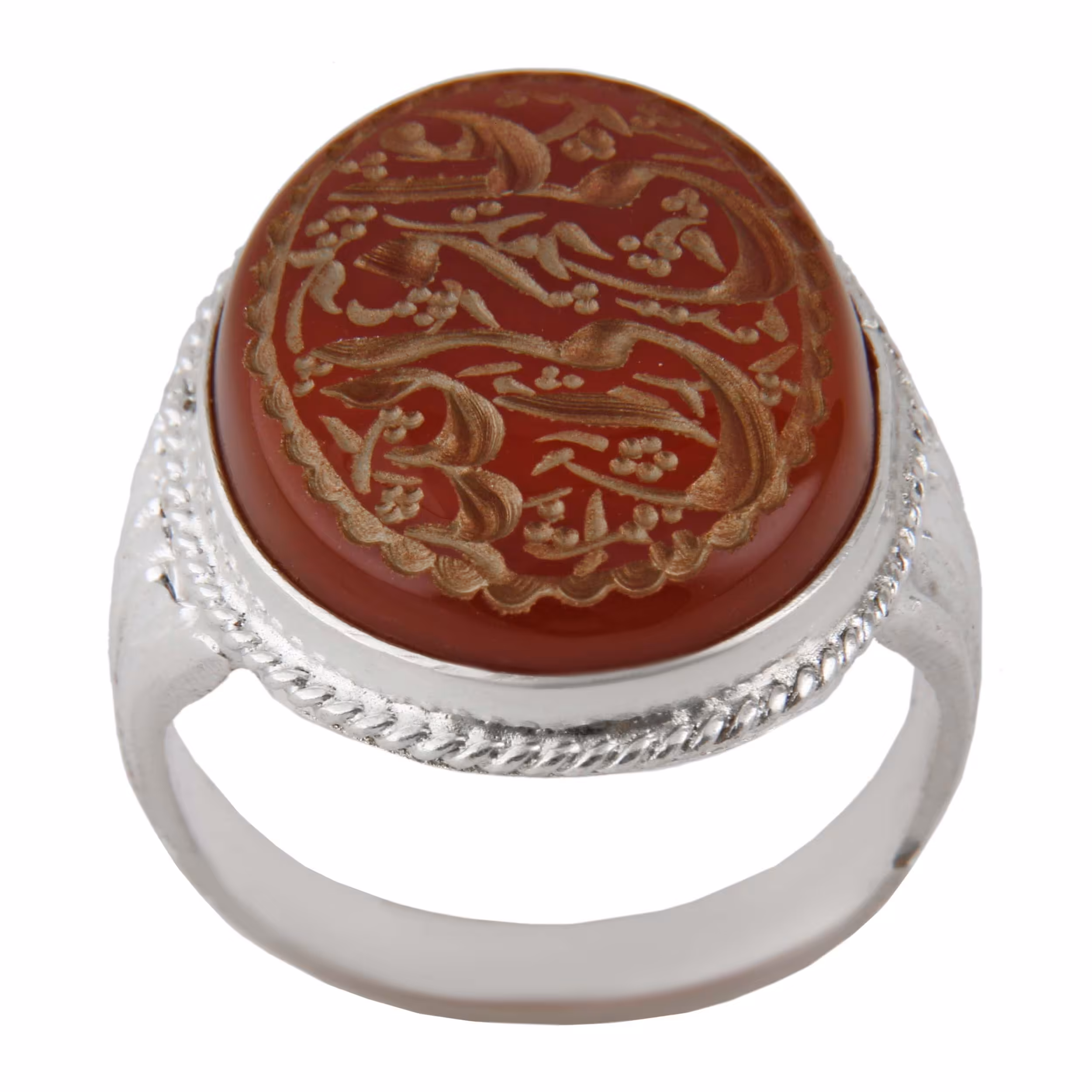 	 انگشتر نقره مردانه مدل بازرگانی میلادی سنگ عقیق خطاطی علی ولی الله کد AM4046