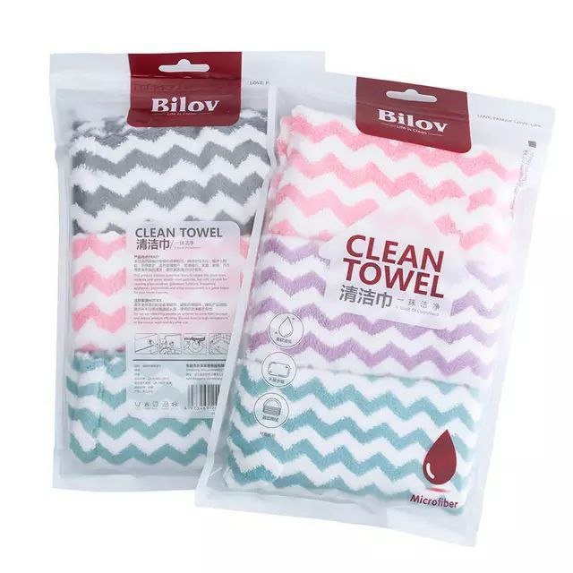 دستمال میکروفایبر حوله ای آشپزخانه  طرح زیک زاک رنگی /پک 3 عددی