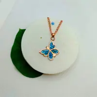 ست دستبند ،گردنبند ،انگشتر و گوشواره مس فیروزه کوبی مدل پروانه
