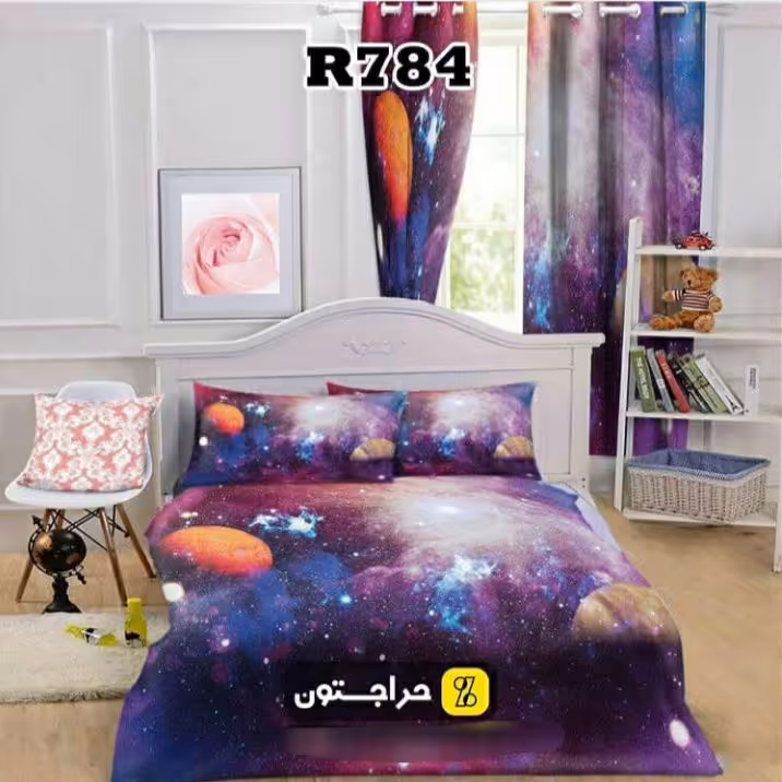 سرویس رو تختی دو نفره طرح کهکشان جنس میکروتترون سه بعدی برای تخت160