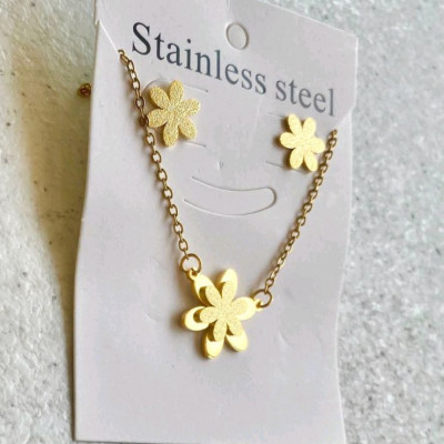 نیم ست استیل طلایی مدل گل