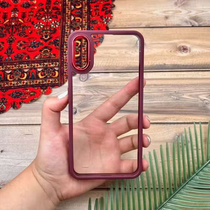 قاب گوشی Galaxy A10- Galaxy M10 سامسونگ اورجینال دورسیلیکونی شفاف زرشکی کد 45470
