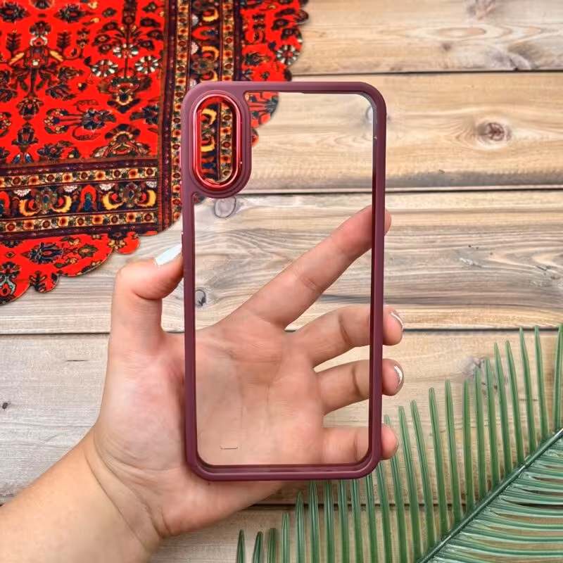 قاب گوشی Galaxy A10- Galaxy M10 سامسونگ اورجینال دورسیلیکونی شفاف زرشکی کد 45470