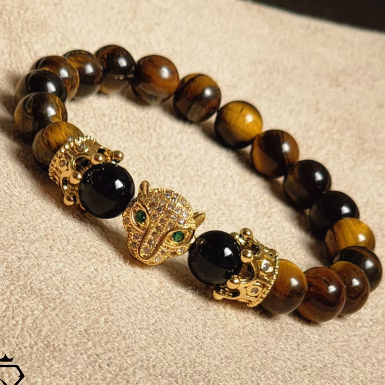 دستبند اسپرت سنگ چشم ببر طبیعیِ وارداتی با خرج کار سوارسکی 