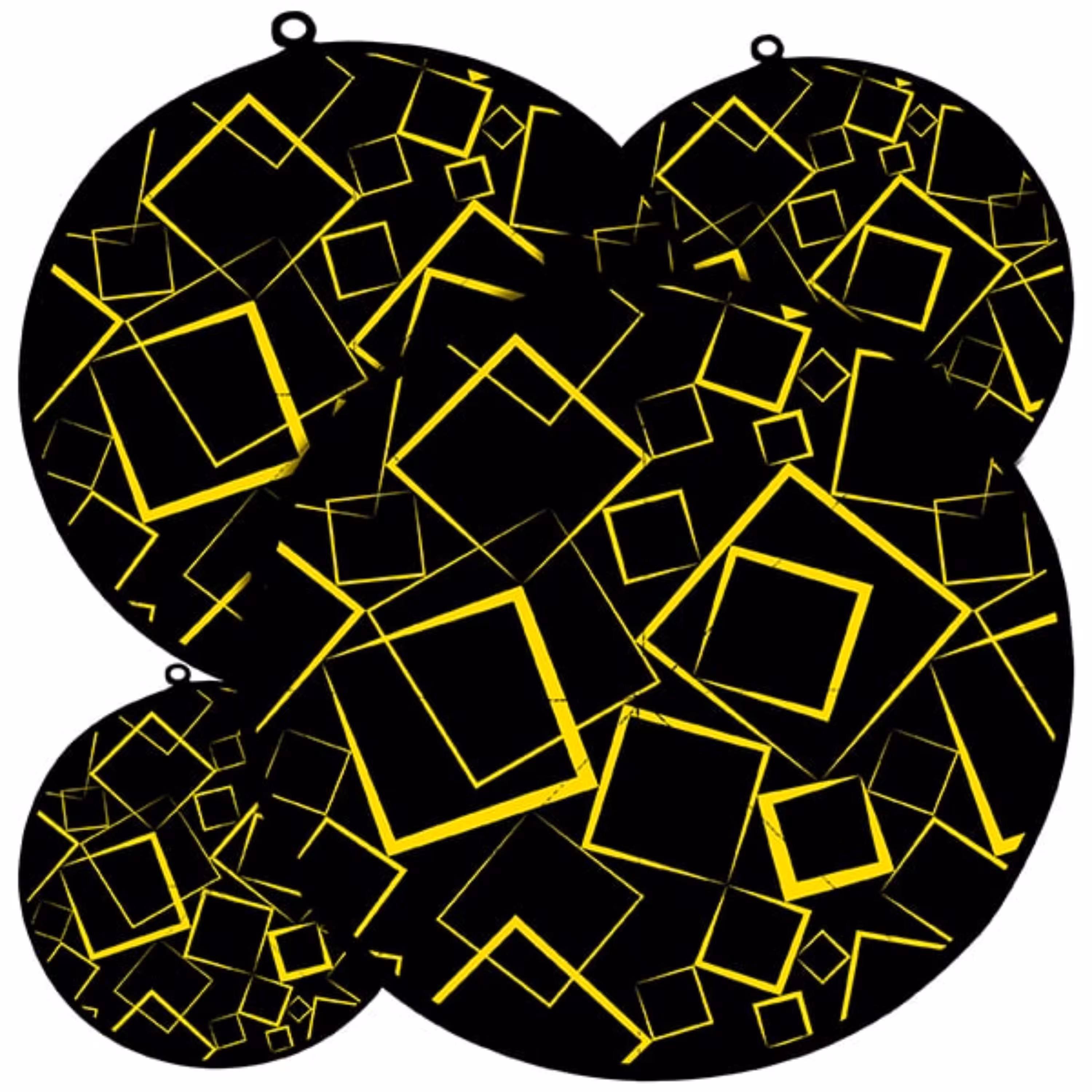 دمکنی ست چهار تکه پارچه ای مخمل دو رو چاپ طرح مربع زرد سایز 20، 25، 30 و 35 مدل B21-1010 شرکت رنس