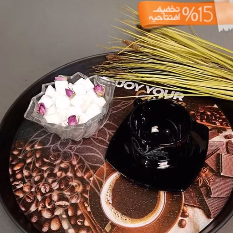 سینی گرد طرح قهوه

