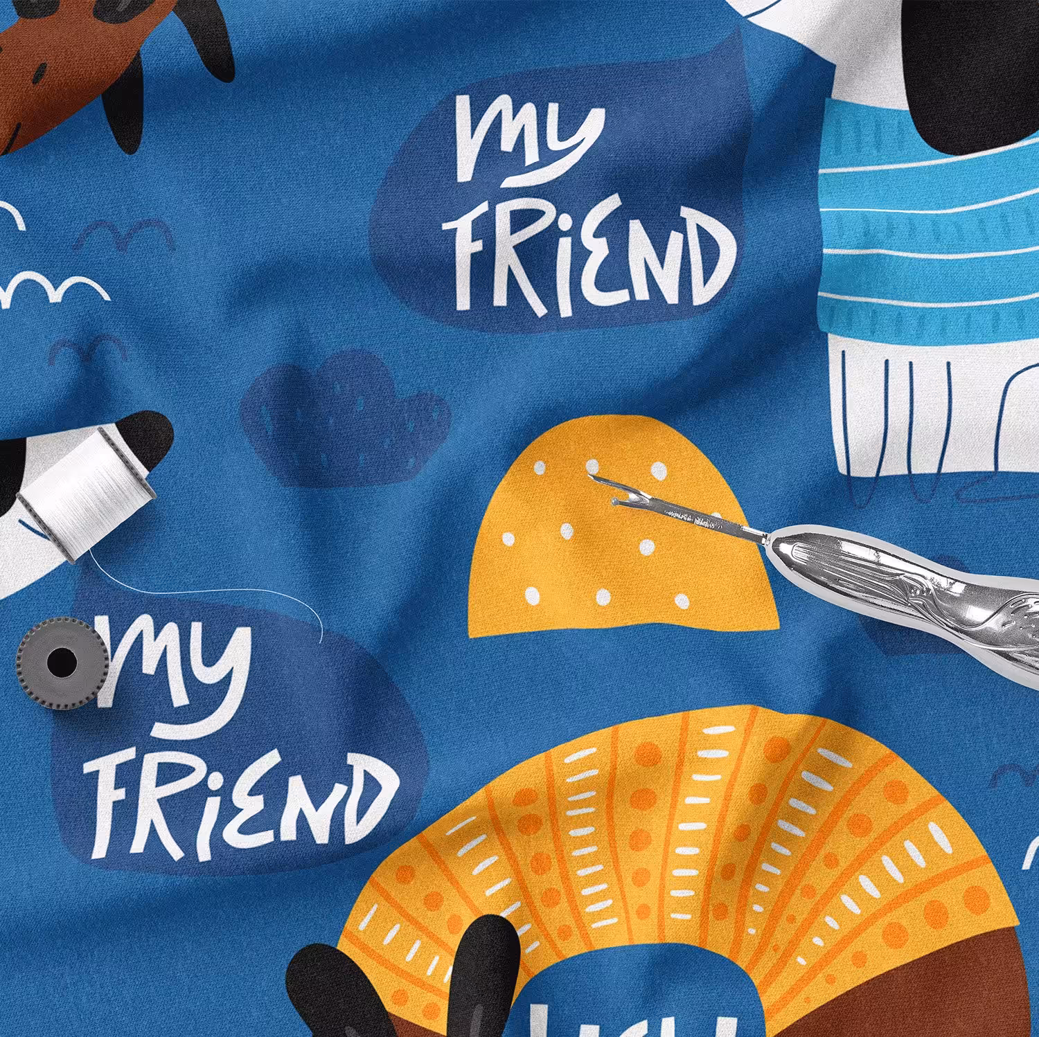 پارچه روبالشی مخمل پارچه باما طرح  سگ مهربون  کد 5011557