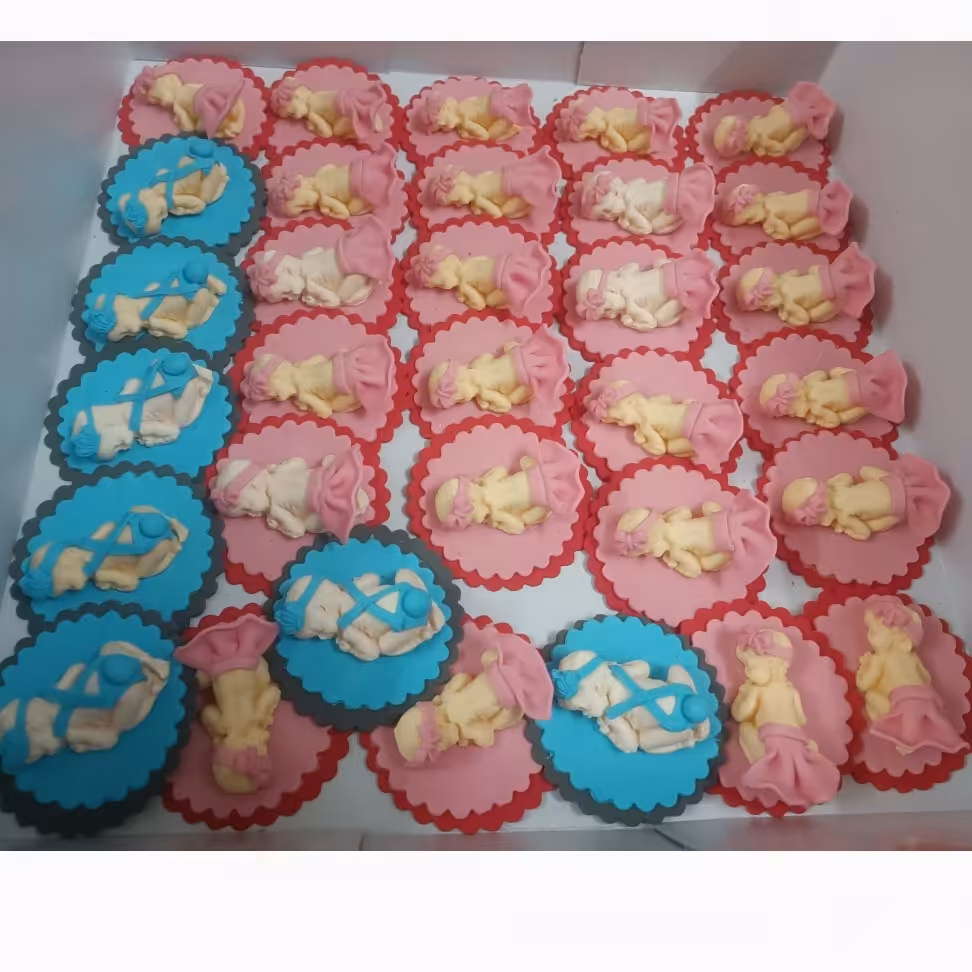 تاپر فوندانتی نوزاد دخترانه و پسرانه مدل دوم   ویژه تزئین کیک و دسر  و کاپ کیک .جشن زایمان .جشن تعیین جنسیت و ...