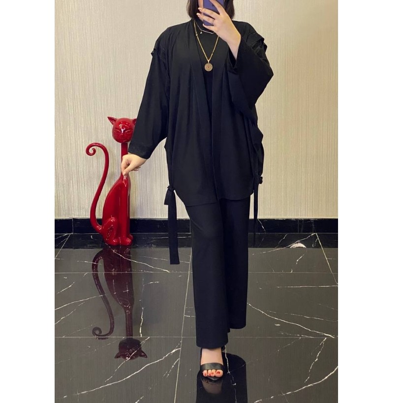 ست تونیک و شلوار زنانه جنس کرپ کش درجه یک خرجکار لمه بدون ریزش