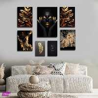 تابلو شاسی بکلیت طرح مدرن ورق طلا طبیعت و چهره مدل SH-1651 مجموعه 7 عددی