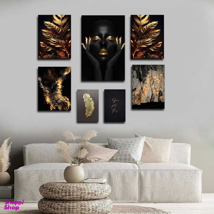 تابلو شاسی بکلیت طرح مدرن ورق طلا طبیعت و چهره مدل SH-1651 مجموعه 7 عددی