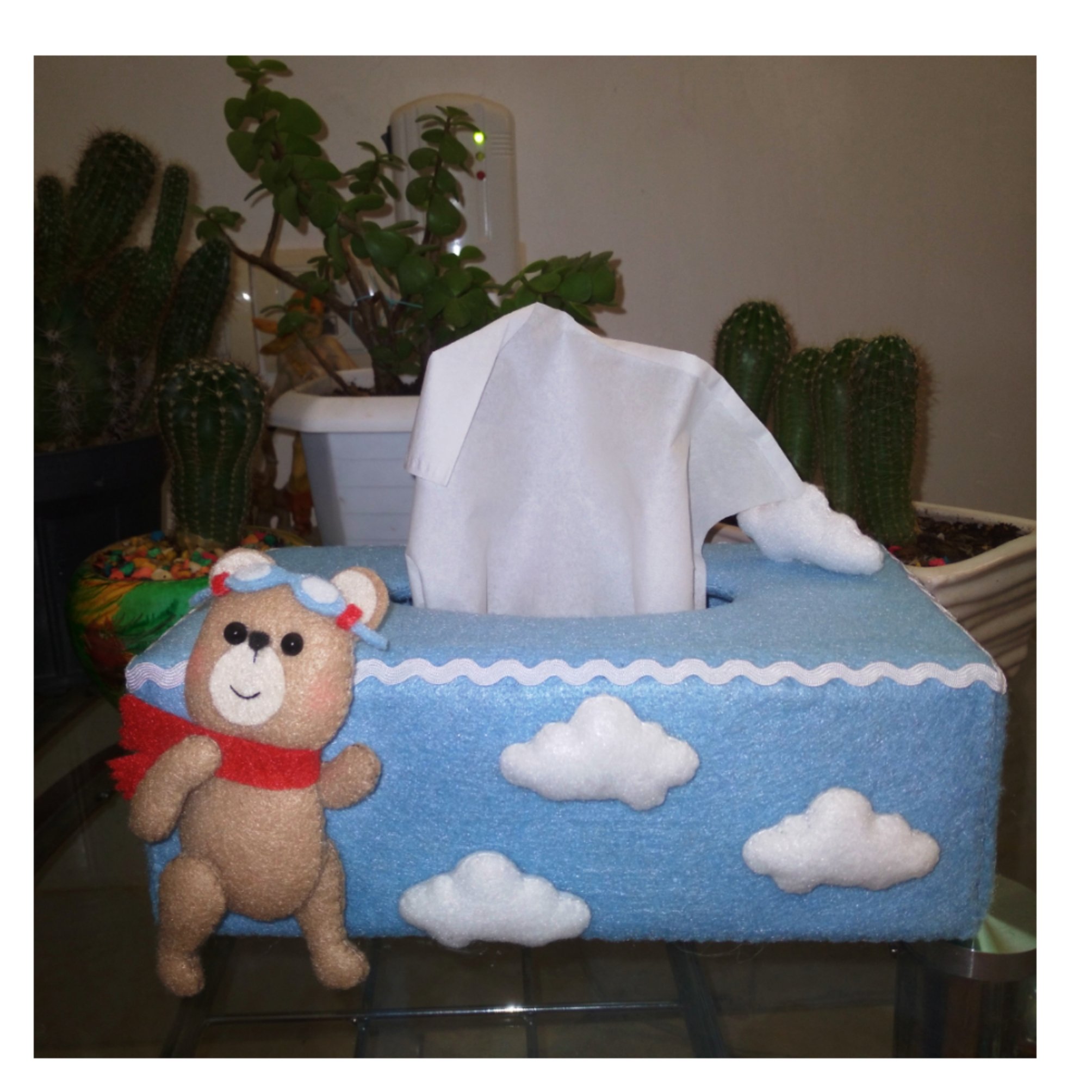 جا دستمالی طرح خرس خلبان و ابر