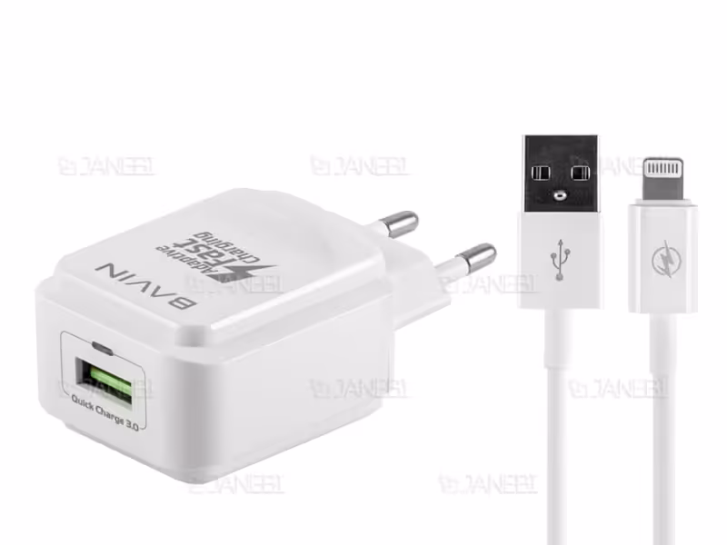 شارژر دیواری سریع و کابل لایتنینگ باوین Bavin PC635Y Lightning Charger