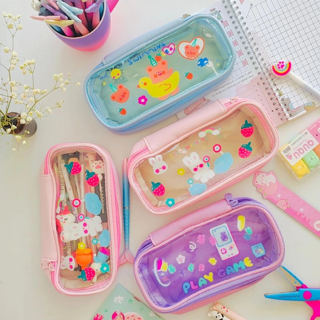 جامدادی شفاف سایز 21 در 8 سانتی متر رنگ آبی وارداتی کیفیت عالی