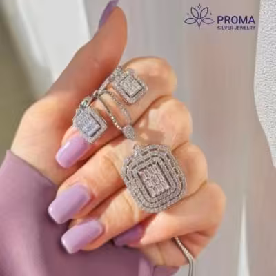 نیم ست نقره مربعی اعیان مدل PRM85