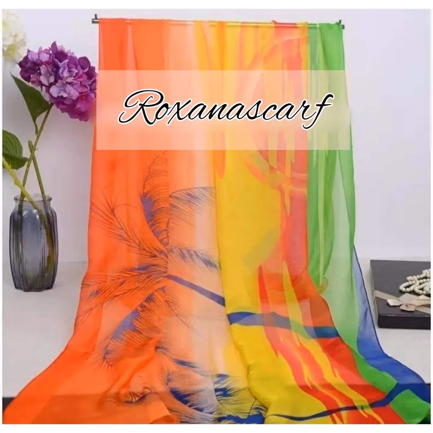 شال روسری حریرابریشم طرح نخل مجلسی