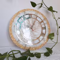 ساعت دیواری رزینی دستساز قطر 50سانت تلفیقی از تکنیک ماربل و ژئود