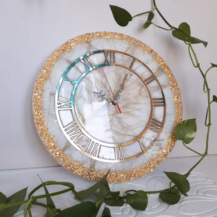ساعت دیواری رزینی دستساز قطر 50سانت تلفیقی از تکنیک ماربل و ژئود