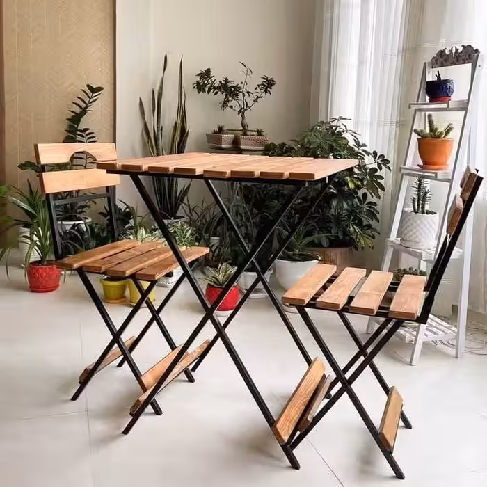 میز و صندلی تاشو طرح کمجا ست دونفره میزوصندلی تاشو بالکن تراس کافه(هزینه ارسال بعهده خریدار میباشد)