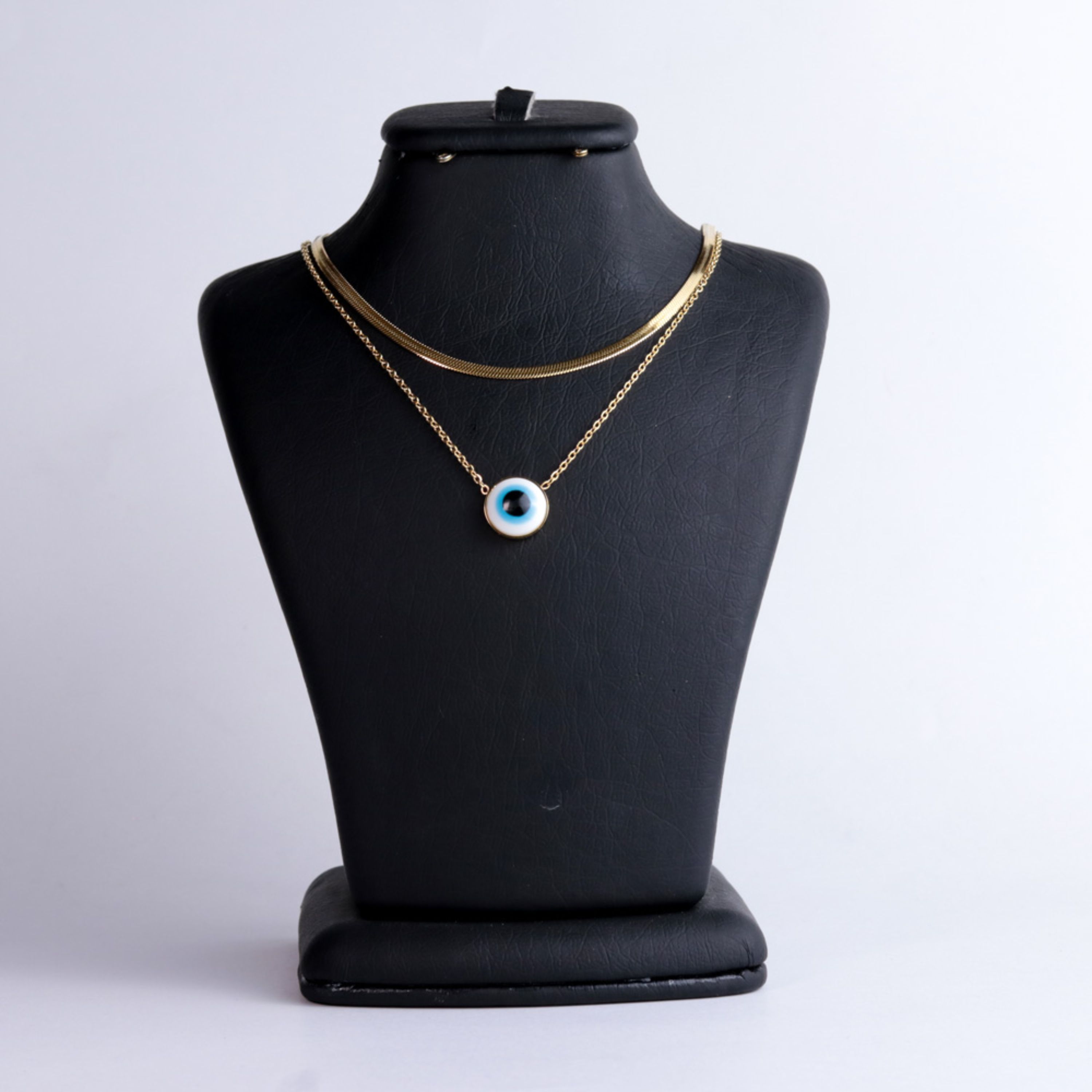 گردنبند دو زنجیره چشم نظربند دایره ای برند استینلس استیل کد 66