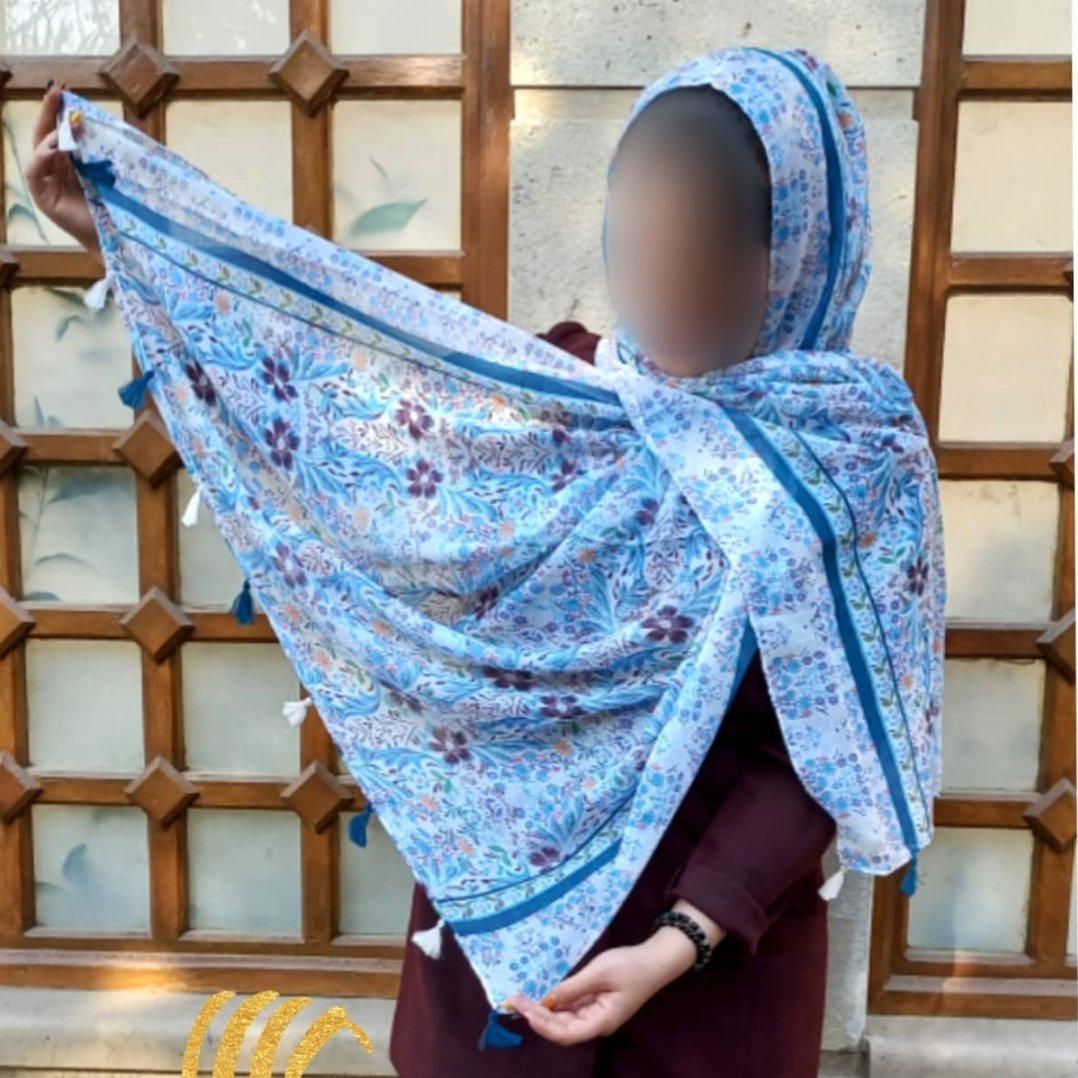 شال وارداتی نخی  طرح گلدار آبی 
