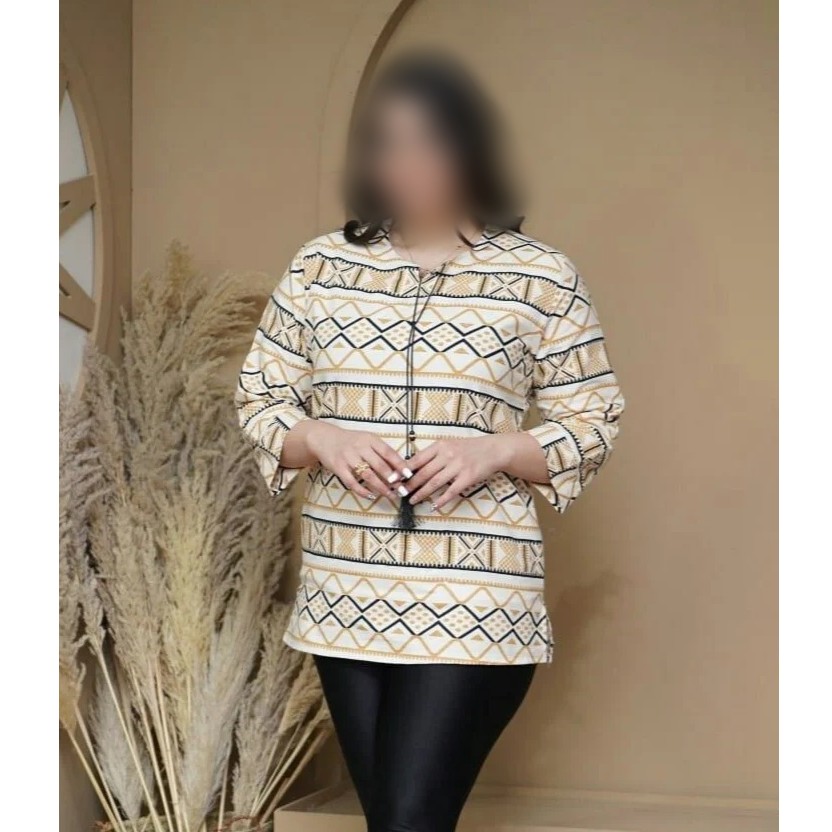 شومیز مانتویی جنس لنین چاپی  سایز  2 ایکس لارج  رنگ نسکافه ای 