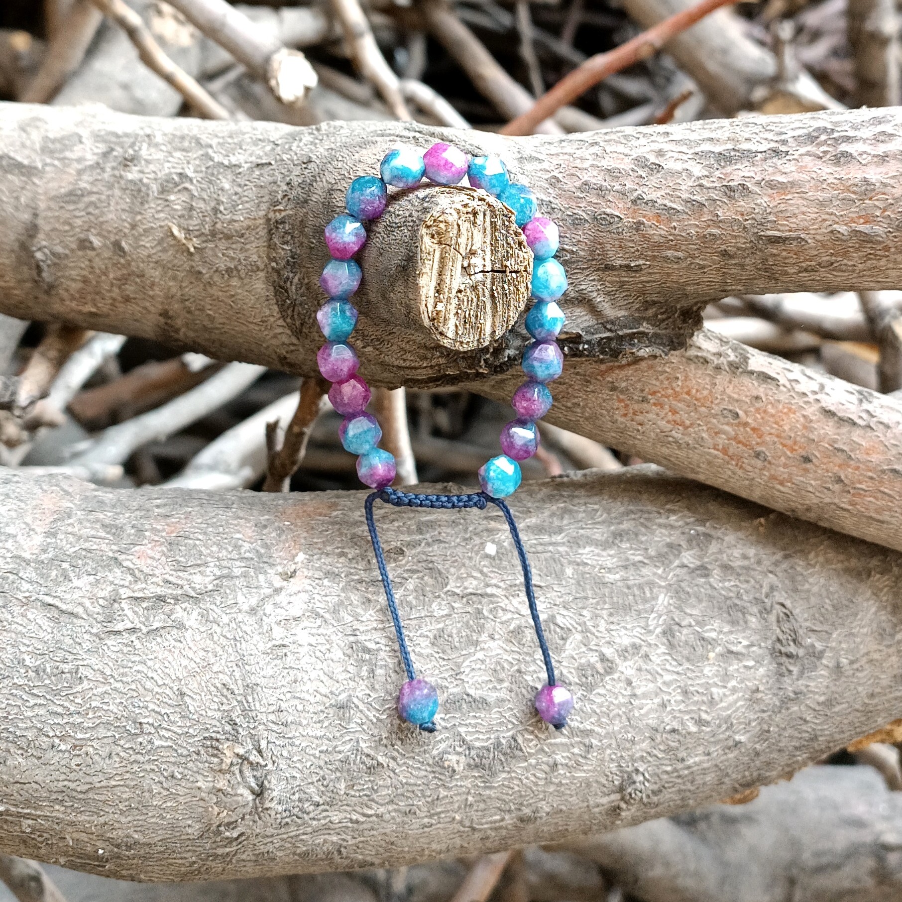  دستبند سنگ عقیق رنگی با کیفیت عالی و گره کشویی قابل تنظیم ،سنتتیک