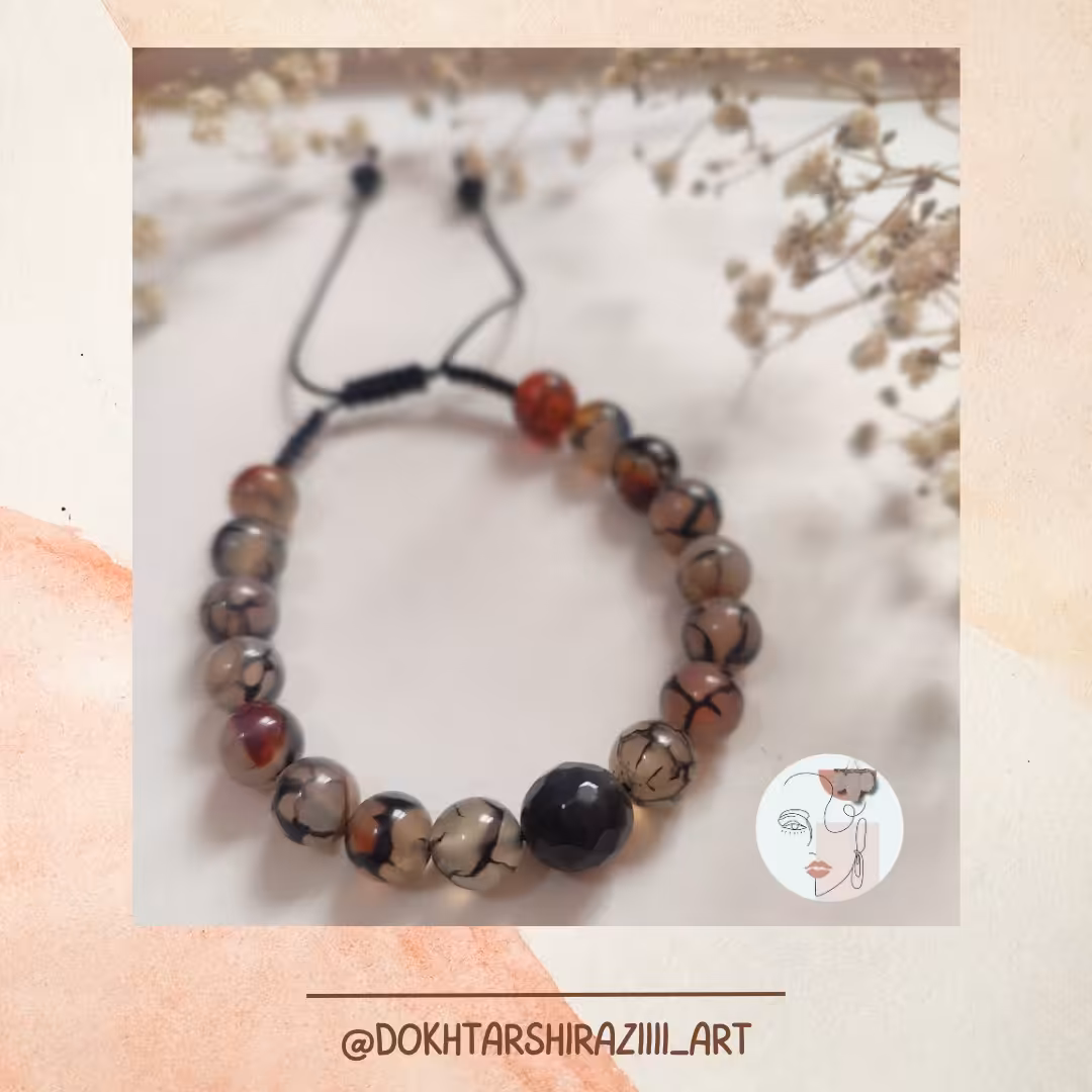 دستبند مردانه و زنانه تمام سنگ  و نخ ابریشم هنر دختر شیرازی 