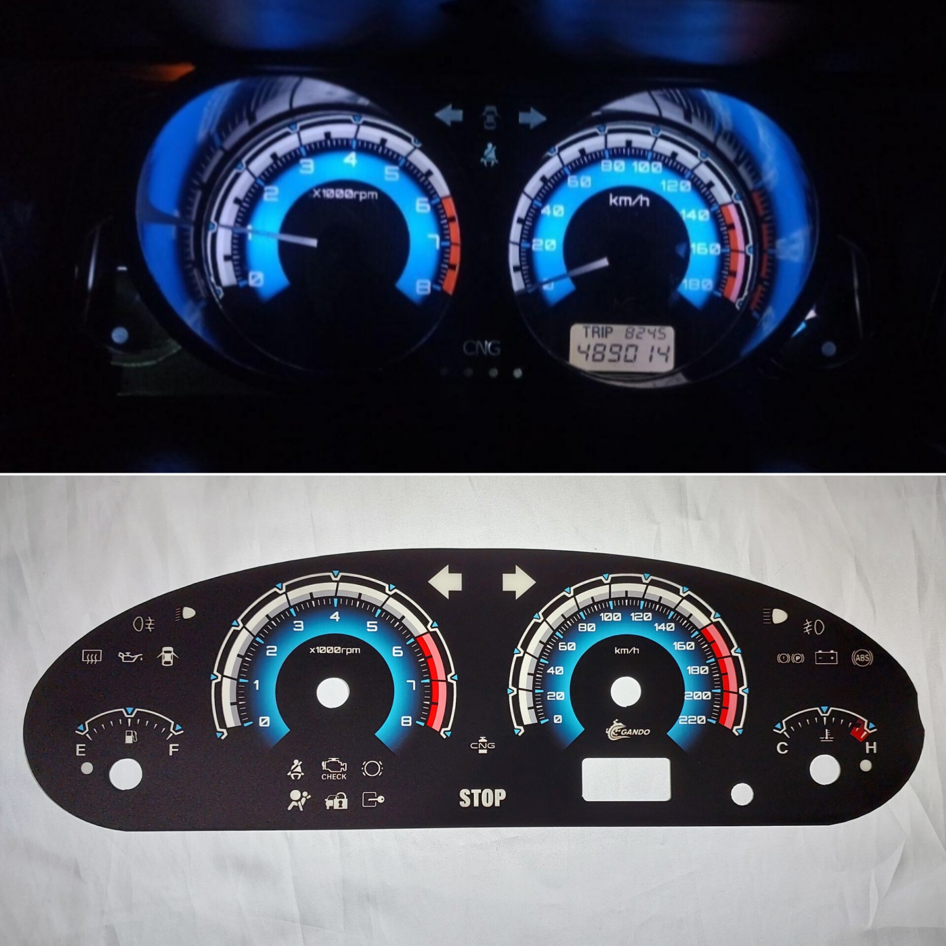 صفحه کیلومتر اسپرت پژو و سمند و 405 (220 تایی) داشبورد قدیم (آبی)