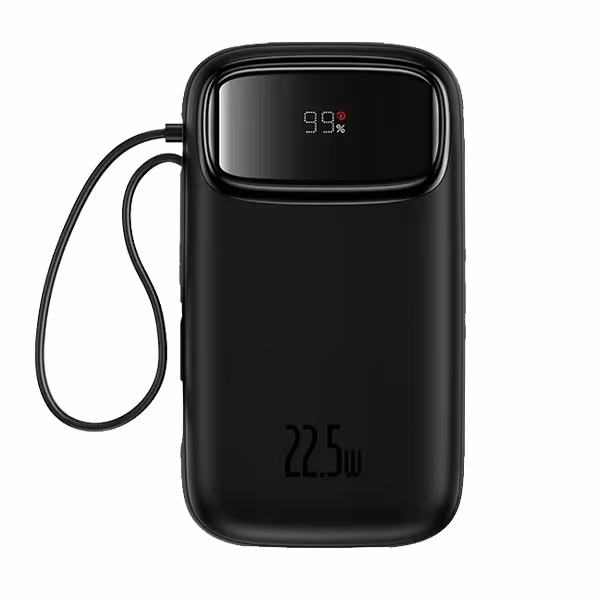 پاوربانک بیسوس مدل Qpow2 Dual-Cable Digital Display Fast Charge 22.5W Cluster Black ظرفیت 10000 میلی آمپر ساعت
