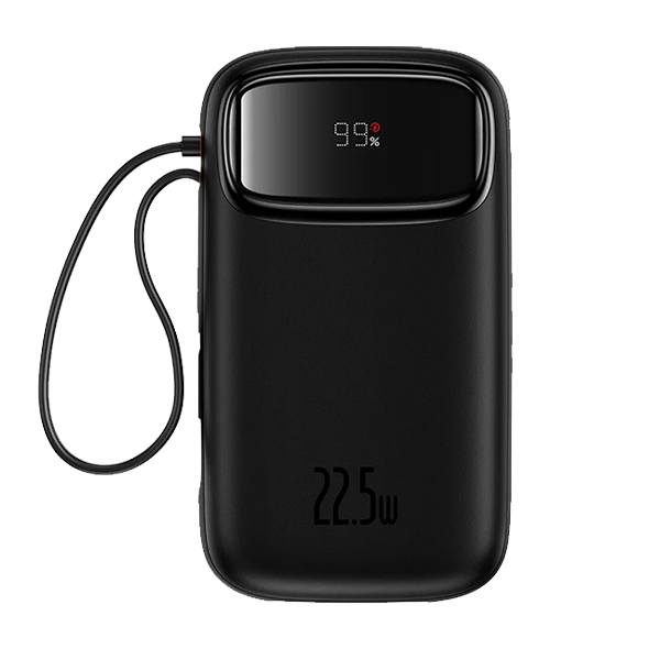 پاوربانک بیسوس مدل Qpow2 Dual-Cable Digital Display Fast Charge 225W Cluster Black ظرفیت 10000 میلی آمپر ساعت