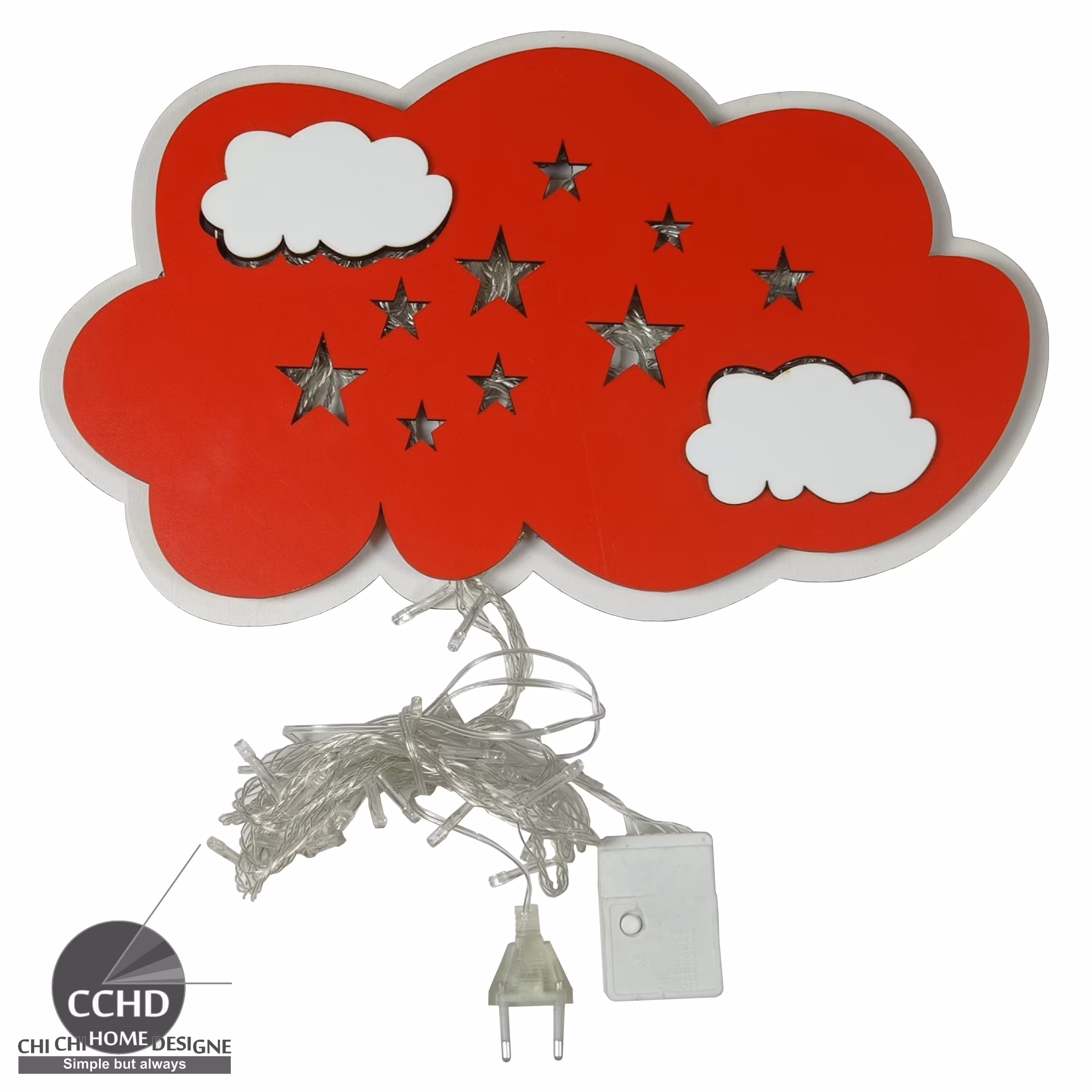 چراغ خواب مخصوص اتاق کودک و نوزاد , طرح ابر ، رنگ قرمز 