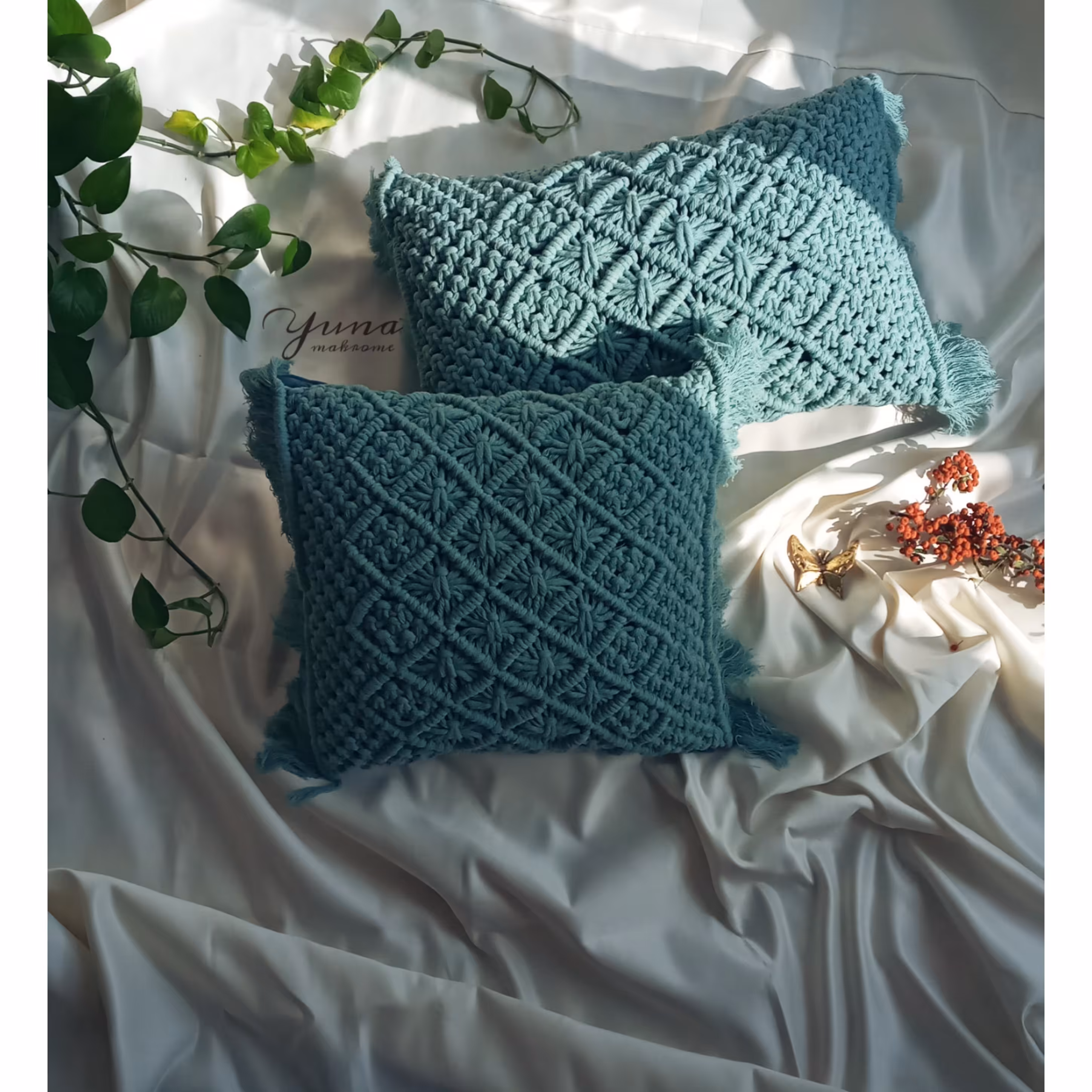 کوسن مکرومه بافی سایز 35 در 35