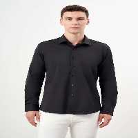پیراهن / بلوز دکمه دار مشکی مردانه مناسب یقه ایتالیایی سیاه الگوی مسطح و سفید Morven