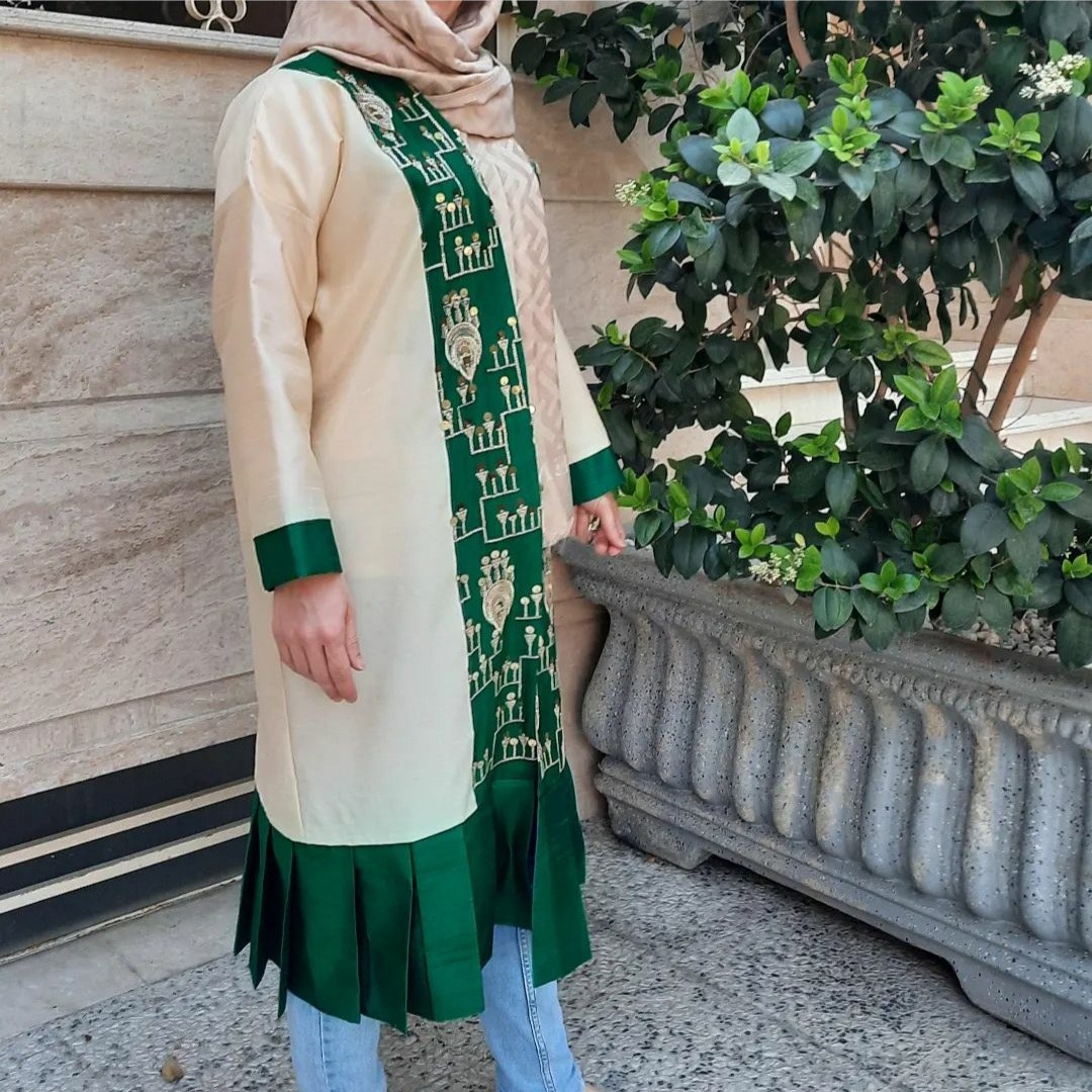 مانتو مجلسی کار شده کتان کریستال کارشده زنانه
