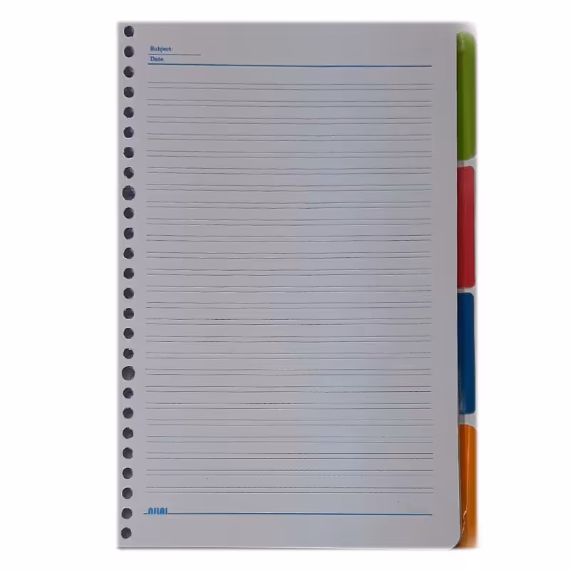 خرید کاغذ یدک کلاسور دو خط زبان 26 حلقه 100 برگ با دیوایدر