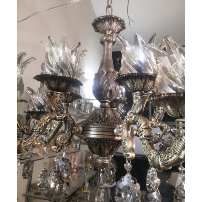 لوستر طرح برنز 6 شاخه 12 شعله آویزدار