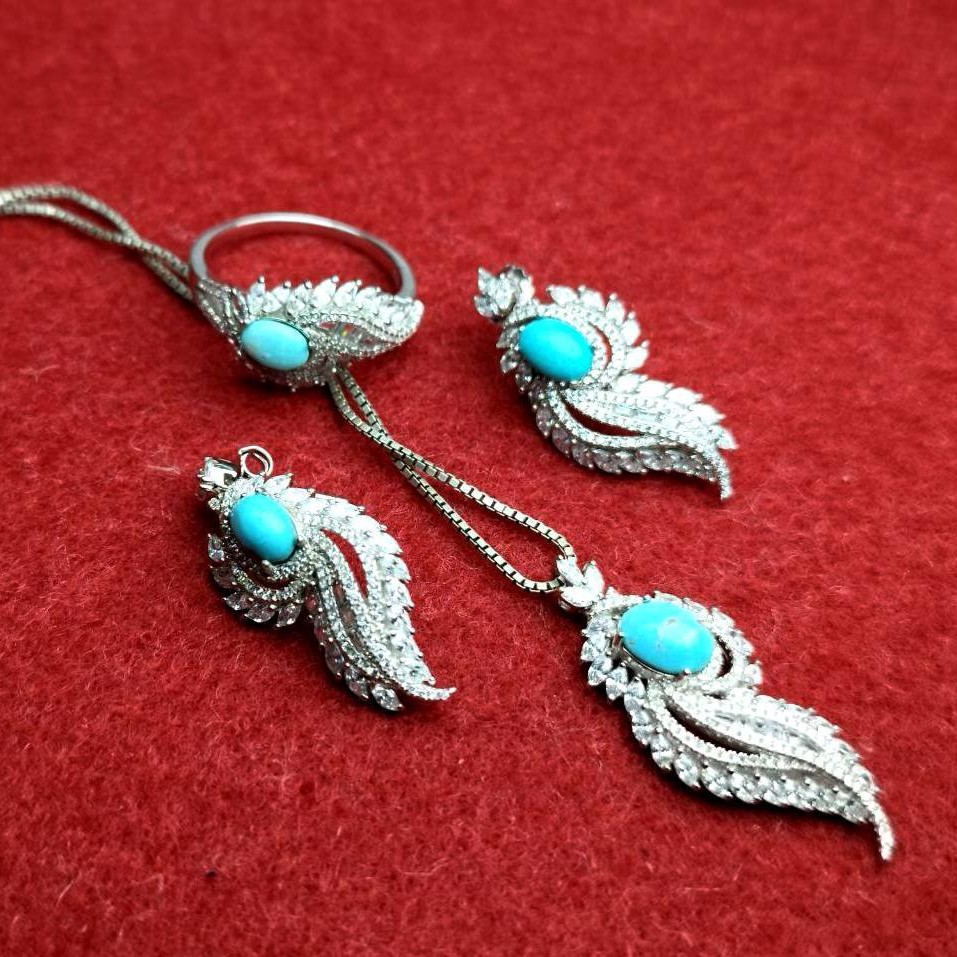 نیم ست زیبای فیروزه نیشابور اصلی عیار نقره 925