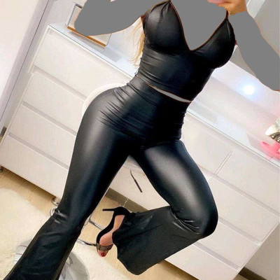ست تاپ وشلواربوت کات چرم واکسی شیک وعالی
