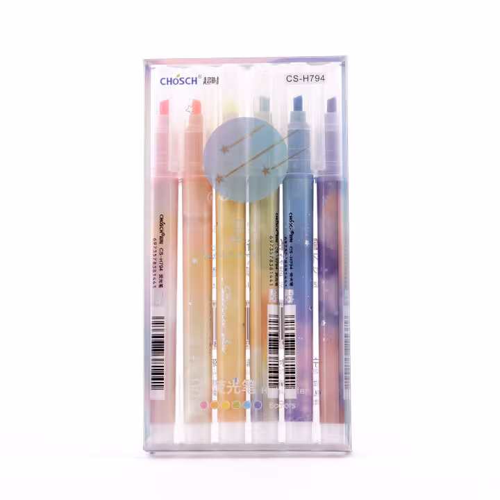 ماژیک هایلایت فلورسنت طرح کهکشان بسته 6 رنگ