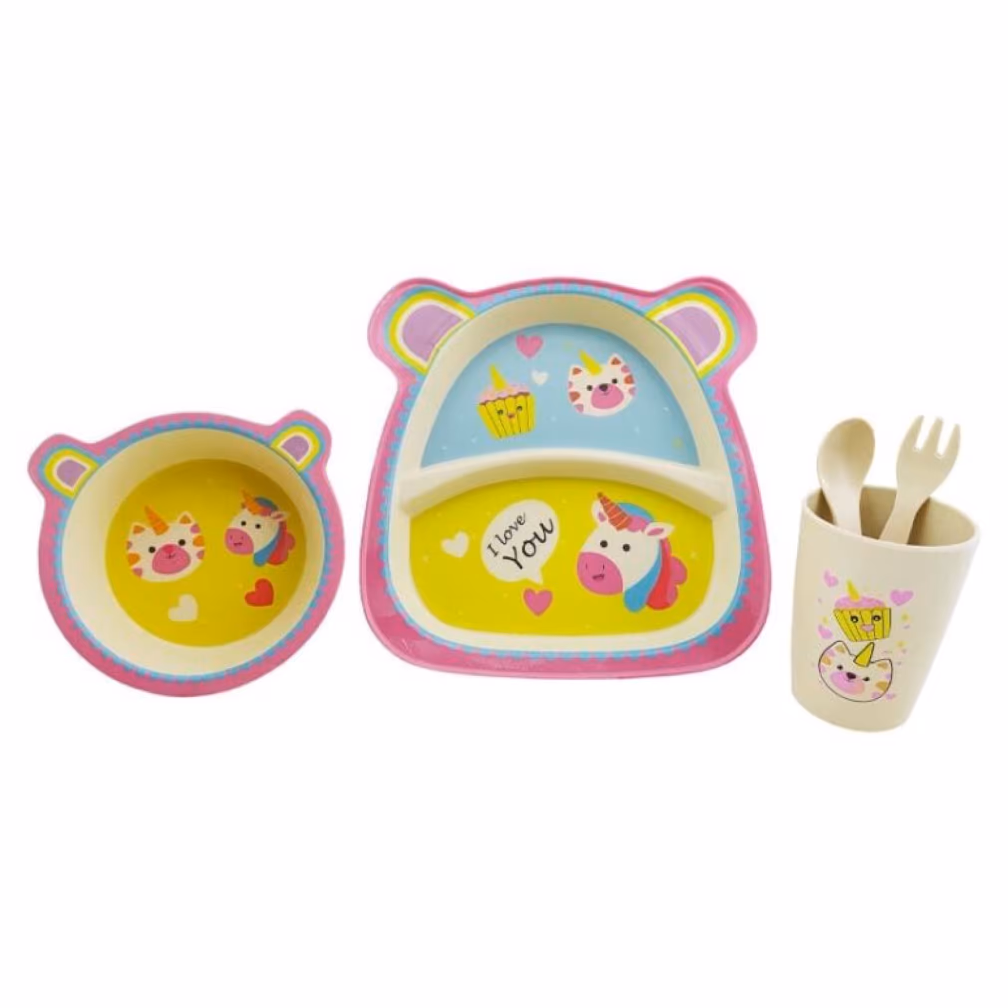 سرویس غذا خوری کودک و نوزاد  5 تیکه طرح اسب تک شاخ بامبو