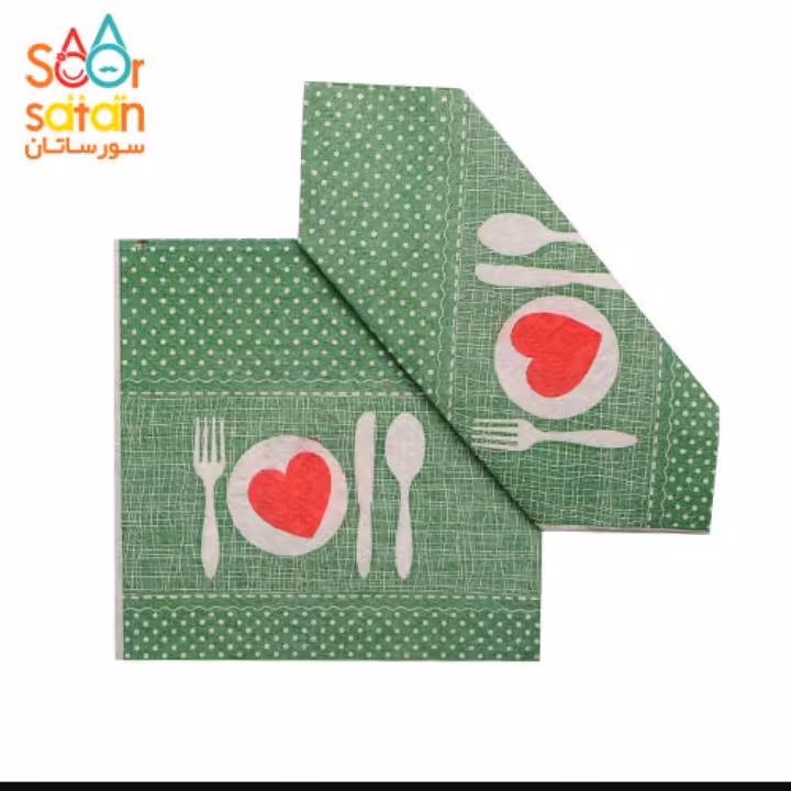 دستمال سفره سبز رنگ قاشق چنگال 