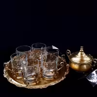 چای خوری برنجی همراه با سینی سایز بزرگ 