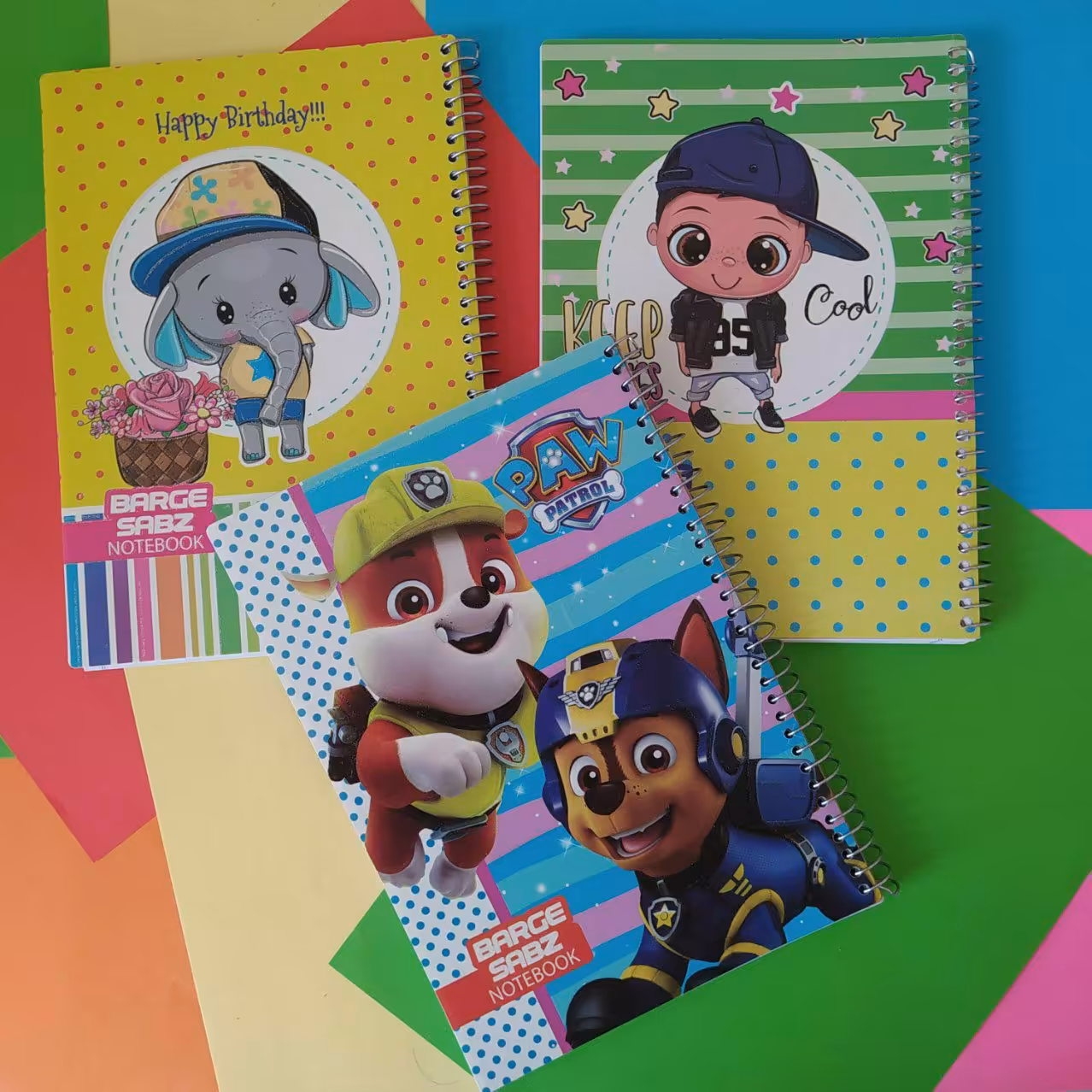 دفتر صد برگ سیمی  سه طرح پسر کلاه دار  ، فیل ، سگ های نگهبان کاغذ 70 گرم