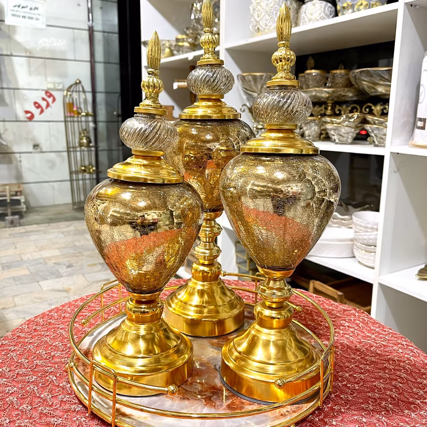 کندی سه تایی مدل سلطنتی کله قندی جنس پایه و بدنه ابکاری شده رنگ ثابت 