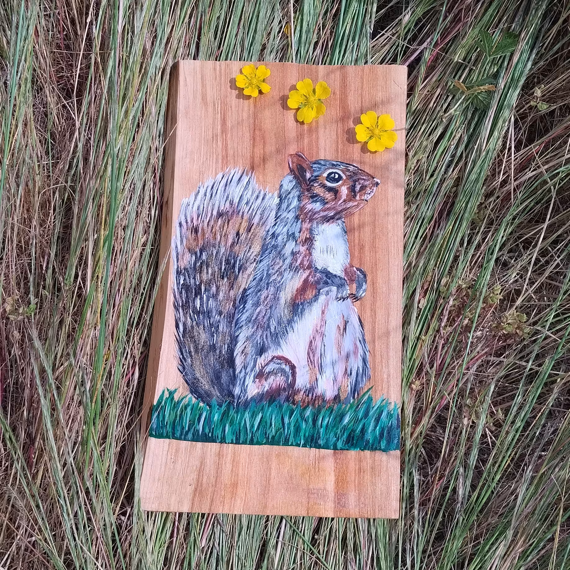 نقاشی رو چوب افرا رنگ اکلریک طرح سنجاب 